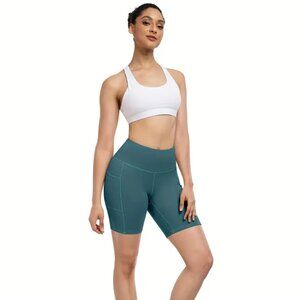 Women's Buttery Soft High Waisted Bike shorts w/pockets 9" Inseam Green XL